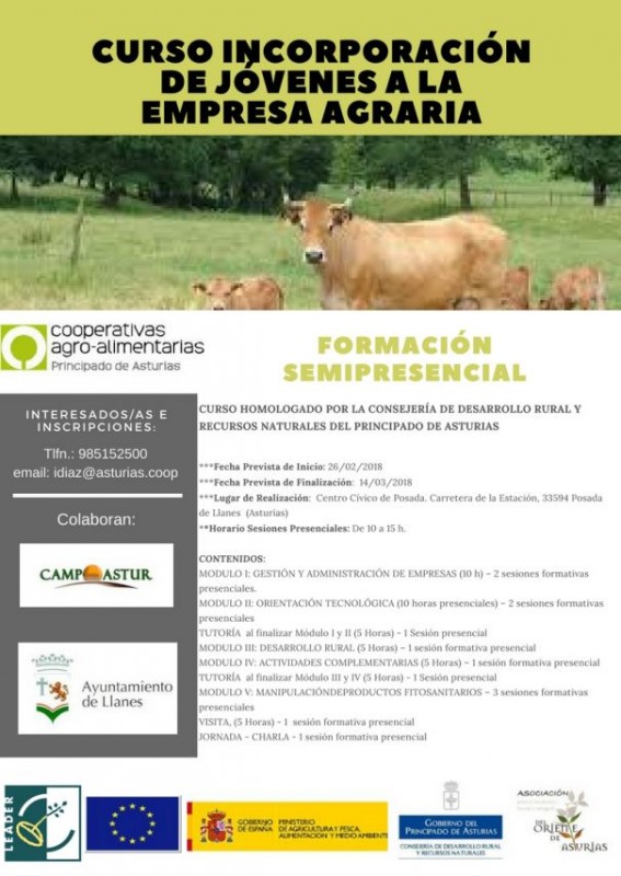 CURSO HOMOLOGADO POR LA CONSEJERÍA DE DESARROLLO RURAL Y RECURSOS NATURALES DEL PRINCIPADO DE ASTURIAS